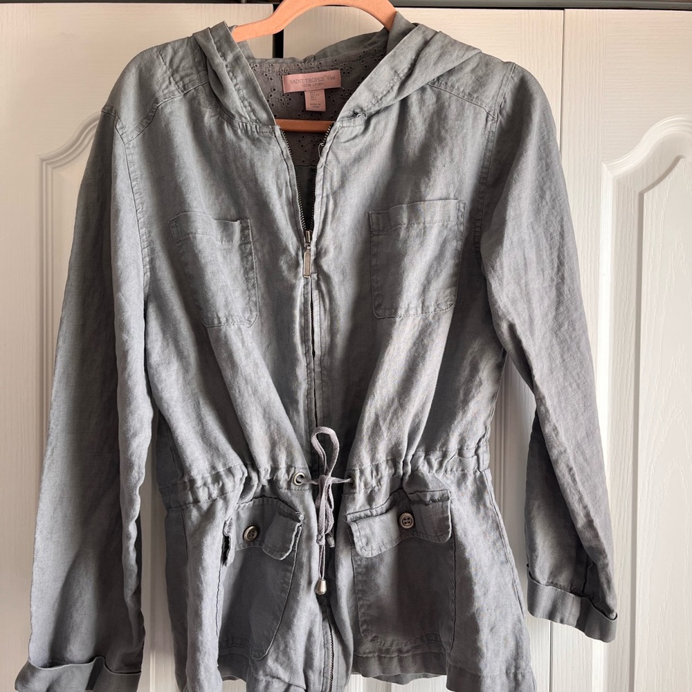Saint Tropez Linen Women's Gray Hooded Jacket